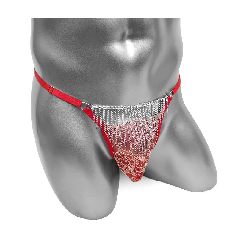 

Floral Lace Sissy Panties Tassels Alloy Chain Mens Thong Underwear Jockstrap Open Butt Sexy Lingerie G-Strings Funny Underpants