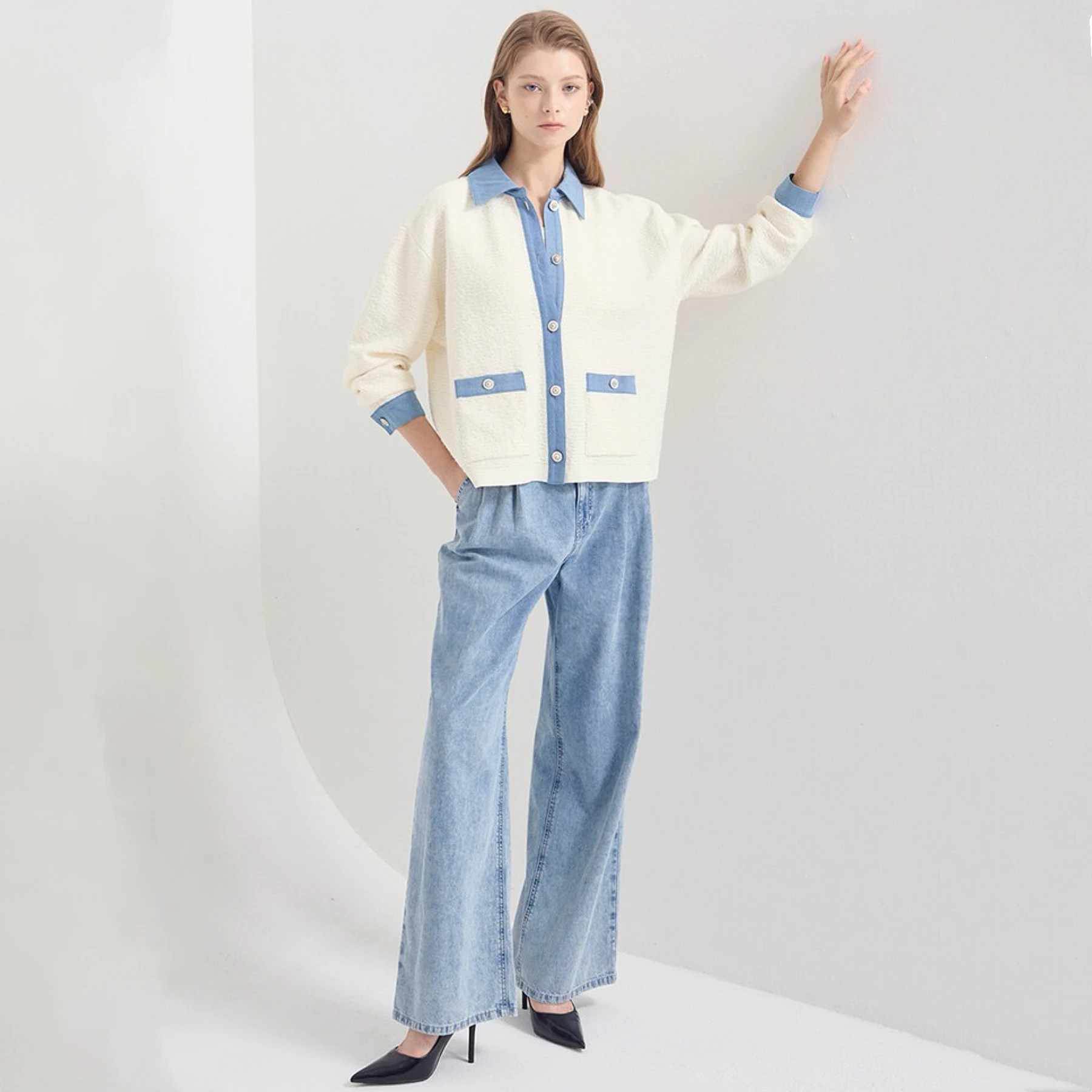 

Lemon Cheese LAN25 Осенний модный воротник Цветная блузка Тонкая хлопковая куртка Верхняя одежда Женская одежда для поездок на работу Long Sve