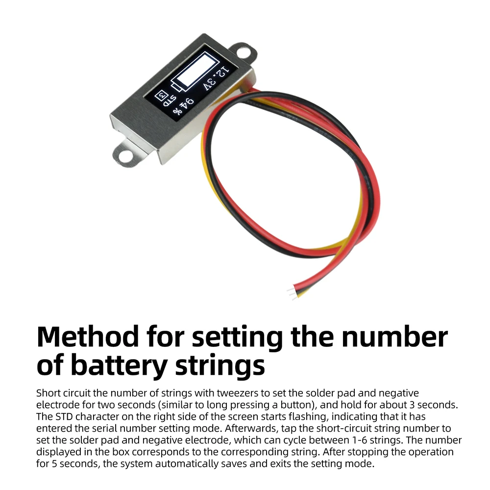 DC 0-30V Ultraflaches Mini Digitales Spannungs- und Batteriemessgerät mit 0,5-Zoll OLED-Display, Einstellbar 1-6S, Prozentuale Batterieanzeige – Detail 11
