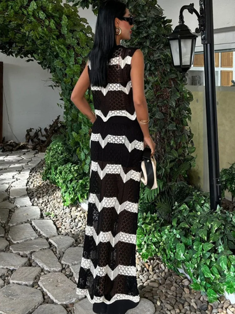 Swimwear Skirt Cover-up 2 Piece Set Women Crop Tops And Maxi Skirt Bathing Suit Fashion Solid Hollow Sexy Beach Cover Up Outfits