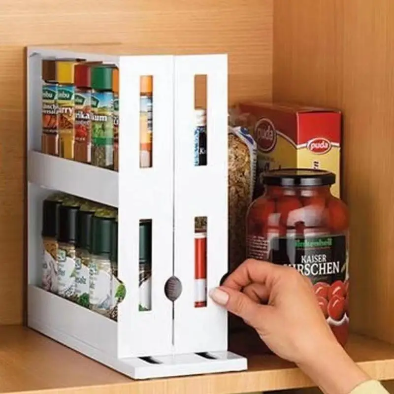 Multifunction Rotating Jars Spice Rack Storage Rack Holder Seasoning Bottle Storage White PP Cabinet Kitchen Storage Organizers