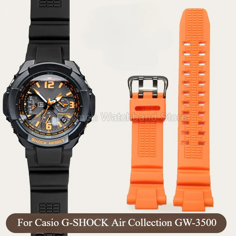 Correa de reloj de silicona de repuesto para Casio G-SHOCK Air Collection GW-3500/G-1500B, hebilla especial resistente al agua, color negro, tamaño especial