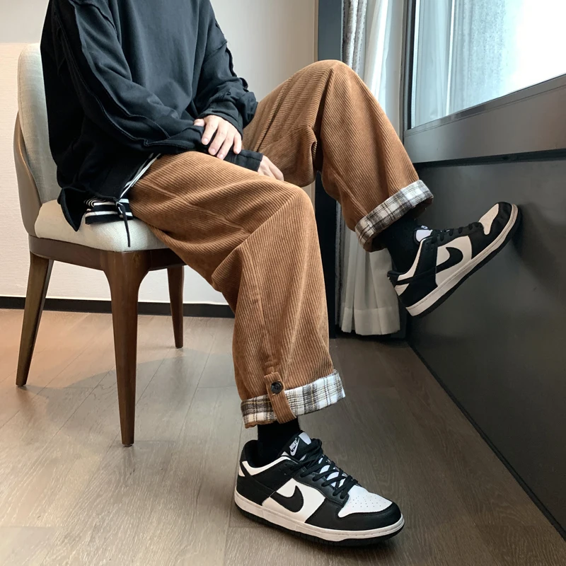 Pantalones de Trabajo de Pana Marrón Vintage para Hombre, Estilo Americano, Corte Recto, Casuales, para Otoño e Invierno, par...