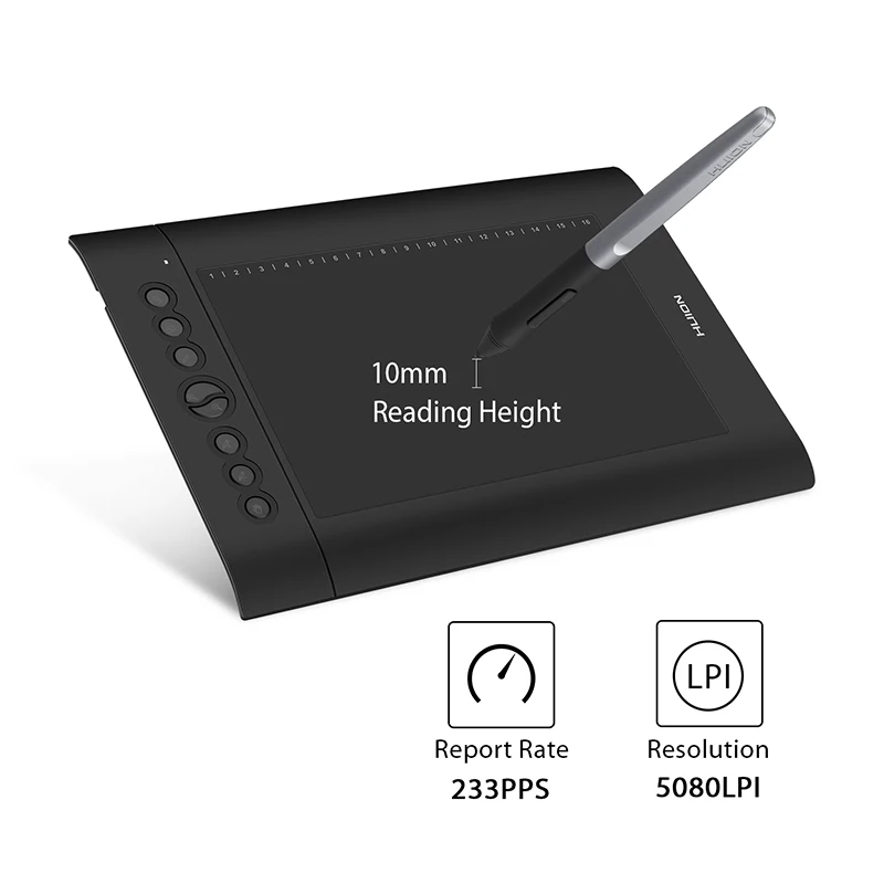 

Graphic Drawing Digital Tablet 8192 Levels ±60° Tilt Function Battery-Free Pen with 8 Press 16 Soft Keys