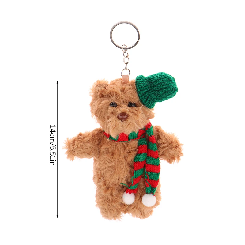 Urso de natal brinquedo de pelúcia dos desenhos animados urso chaveiro de pelúcia animal chaveiro bonito mochila pingente decoração presentes de natal