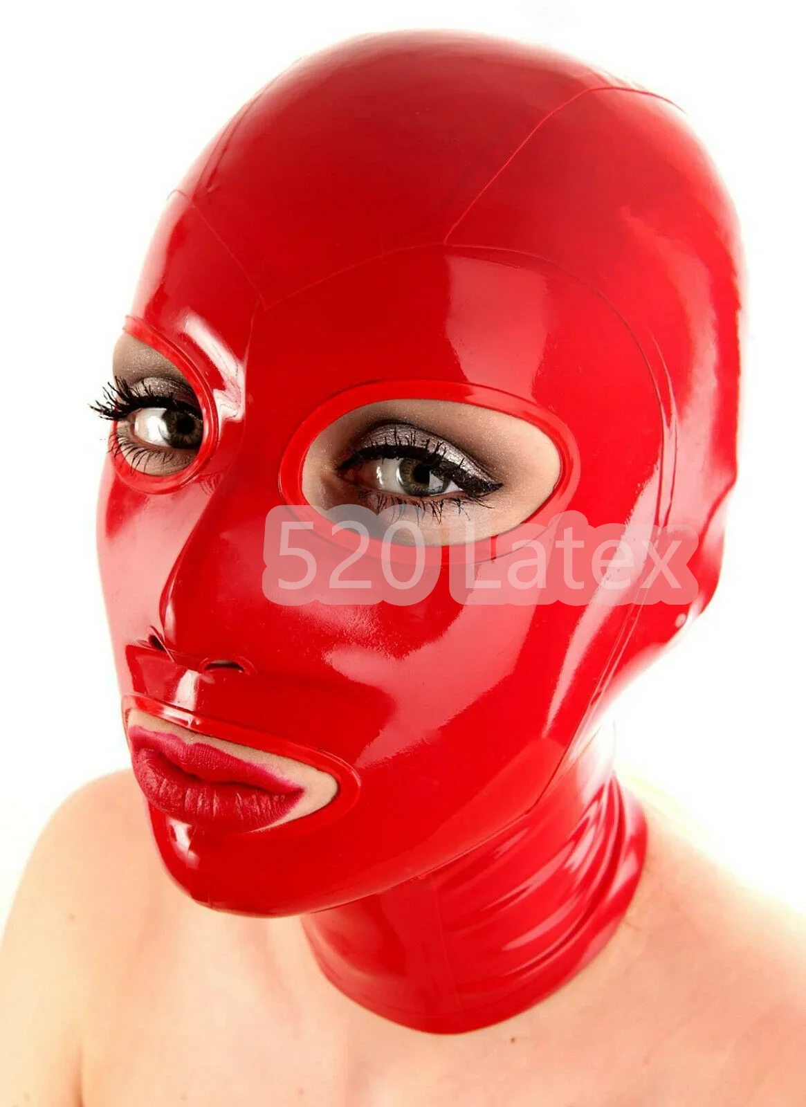 

Handmade Natural Red Latex Mask Catsuits Bodysuit Hood Cosplay Mask Party Latex Classic Hoods Rubber Hood Hot Sell