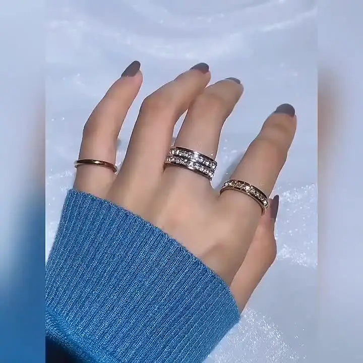 Anillo bohemio de piedra CZ de cristal para mujer, anillos de boda Vintage de acero inoxidable para mujer, promesa de moda, anillo de compromiso de Color dorado, joyería