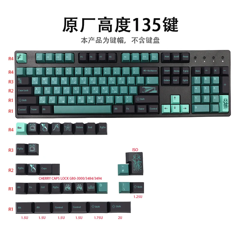 Abyss keycap PBT adattamento sublimatico originale a cinque lati 64 68 104