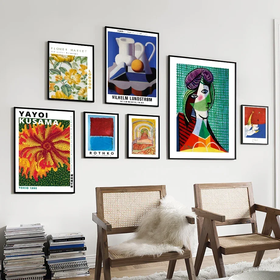 Kusama Flower Market Portrait Rothko Retro Minimalist Wall Art Print Canvas Painting Posters for Living Room Modern Home Decor