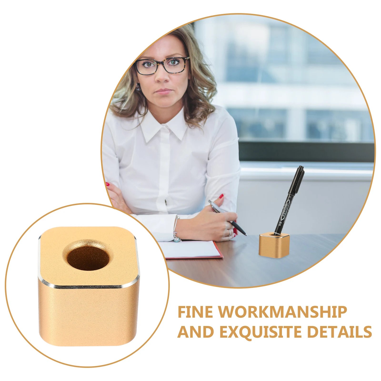 

Aluminum Alloy Square Hole Pen Holder Stylish Desk Pen Stand Storage Base for Office Writing and School Use