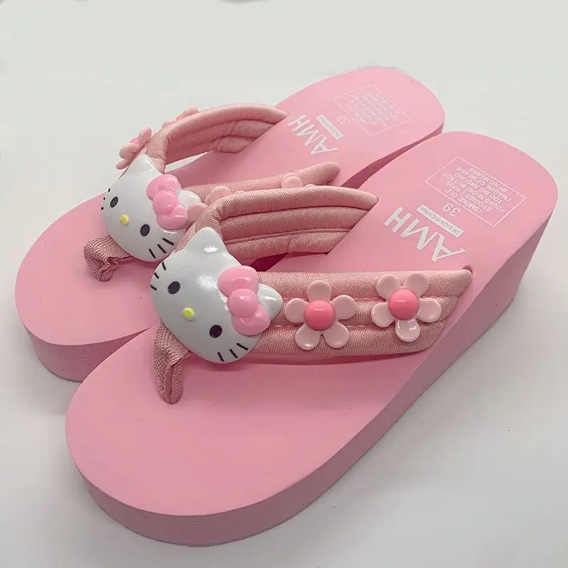 

Hello Kitty Kawaii Melody Trend Flip Flops For Women Y2k Sweet Thick Sole Anti-Slip Sandals Holiday Beach Slipper Casual Shoes