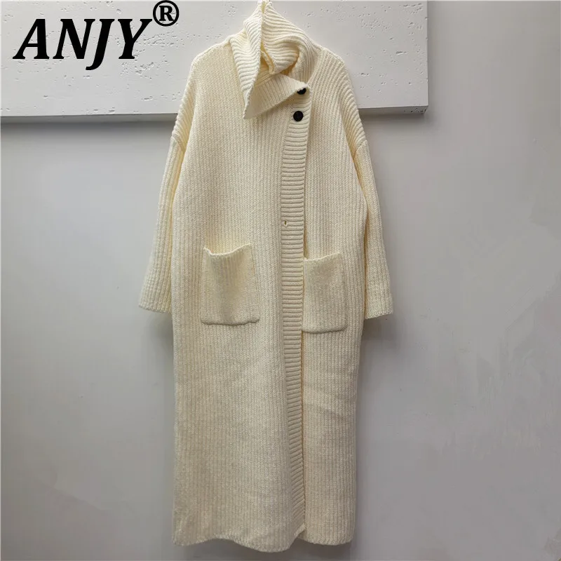 

ANJY осень-зима новый женский европейский модный элегантный длинный вязаный кардиган модный шикарный ленивый стиль с карманами повседневный свитер A13169