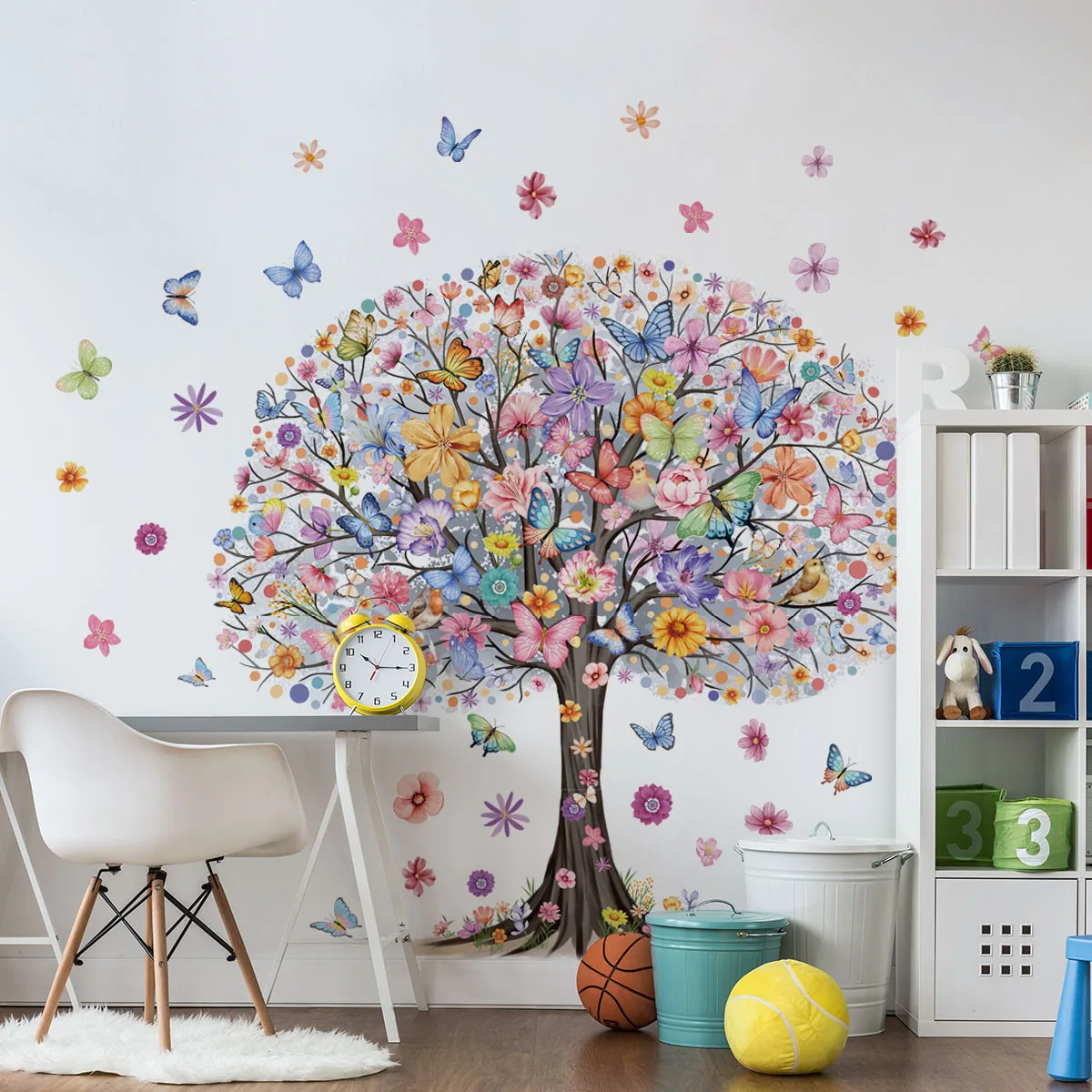 Large Butterfly Flower Tree Wall Stickers Decals Girls Women Flower Mural Vinyl Wallpaper Home Accessories for Kids Rooms