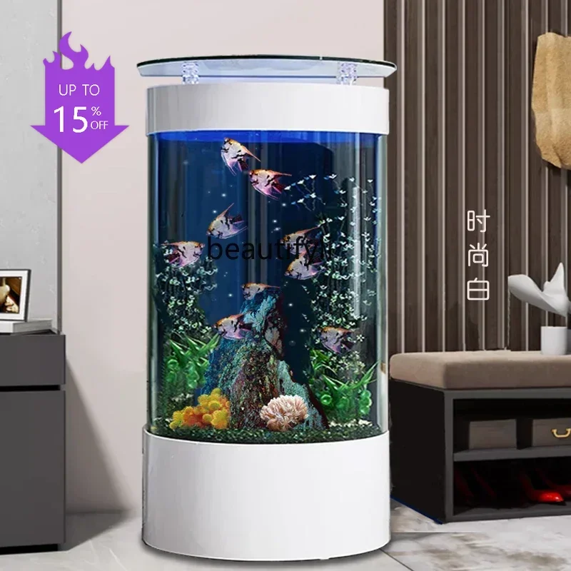

Living Room Semi-round Fish Tank Wall-Mounted Vertical Column Ecological Replacement-Free Aquarium Fish Globe
