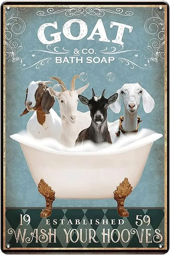 YOYI ART Funny Goat Bathroom Signs Wall Decor - Wash Your Hooves, Vintage Metal Tin Signs for Bathroom, Washroom, Restoom and Fa