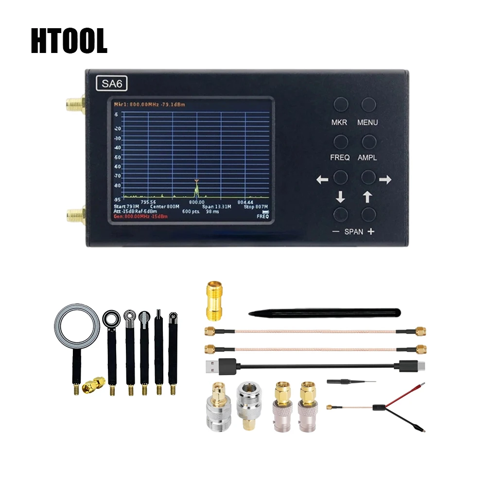 HTOOL SA6 Portable Spectrum Analyzer Signal Generator 35 To 6200Mhz Signal Measurement Boosters Amplifier Magnetic Field Probe