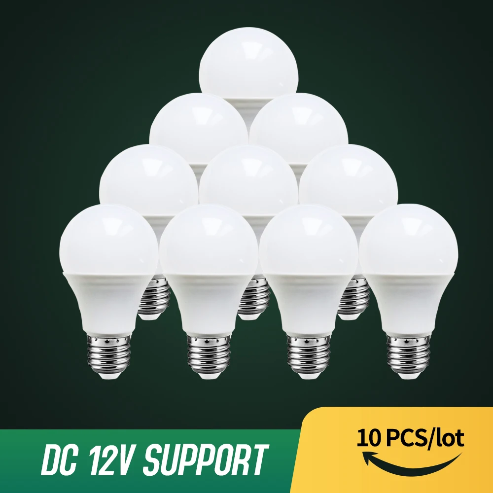 10 pz/lotto E27 lampadine a LED 12 V DC Lampada a LED lampadina Lampada 3W 5W 9W 15W 24W 36W illuminazione a Led per 12 volt Bombillas a bassa tensione