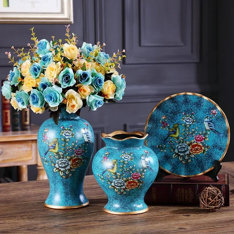 European-style retro vase flowers inserted in the living room TV cabinet wine cabinet decorations coffee table home dried fruit