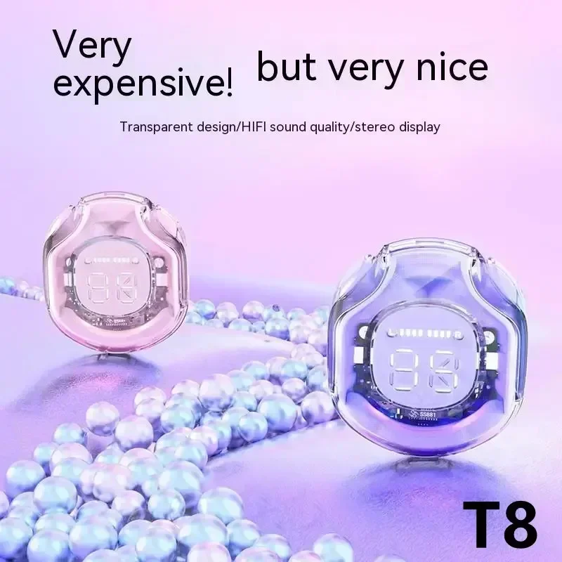 Tws T8 Bluetooth Earbuds Transparent with LED Digital Display Wireless in-Ear Earphone for Xiaomi Huawei IPhone Headphone