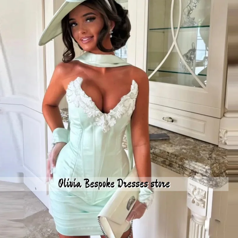 Mint Green Two Pieces Sets Sweetheart Appliques Corset Back Top And Skirt Party Dress Aso Ebi Women Birthday Gowns Customized