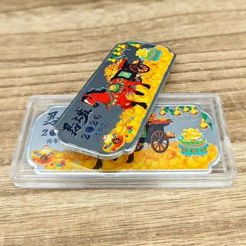 

2026 Colored Commemorative Silver Bar Zodiac Horse Coin Decor Metal Crafts Birthday Gift Event Horse Year Souvenir Collectibles