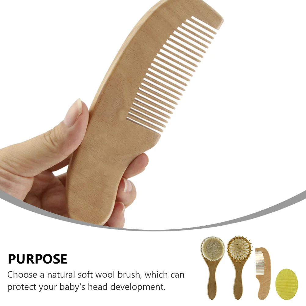 

1Set Infant Bath Wool Brush Comb Set Hair Scalp Care Wood Handle Baby Shower Cleaning Baby Bath Brush