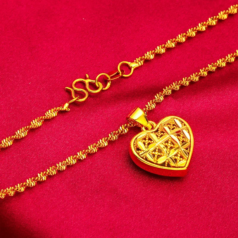 

Luxury Sweet-Cool AU999 24K Gold Heart Carving Women's Necklace! Ripple Design, Flattering for T-Shirt/Strappy Dress