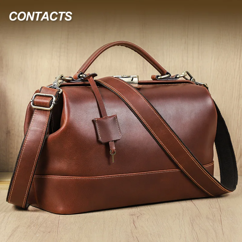 Ladies Top Grain Leather Single Shoulder Bag with Iron Hinge Metal Lock Genuine Leather Crossbody Bag for Women