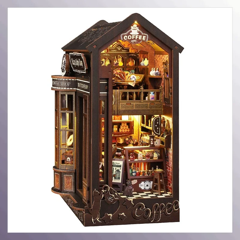 Diy Magic Coffee House 3D Puzzle Bookends Handmade Assembly New Year Birthday Gift Doll House Decorations Toy Hobbies
