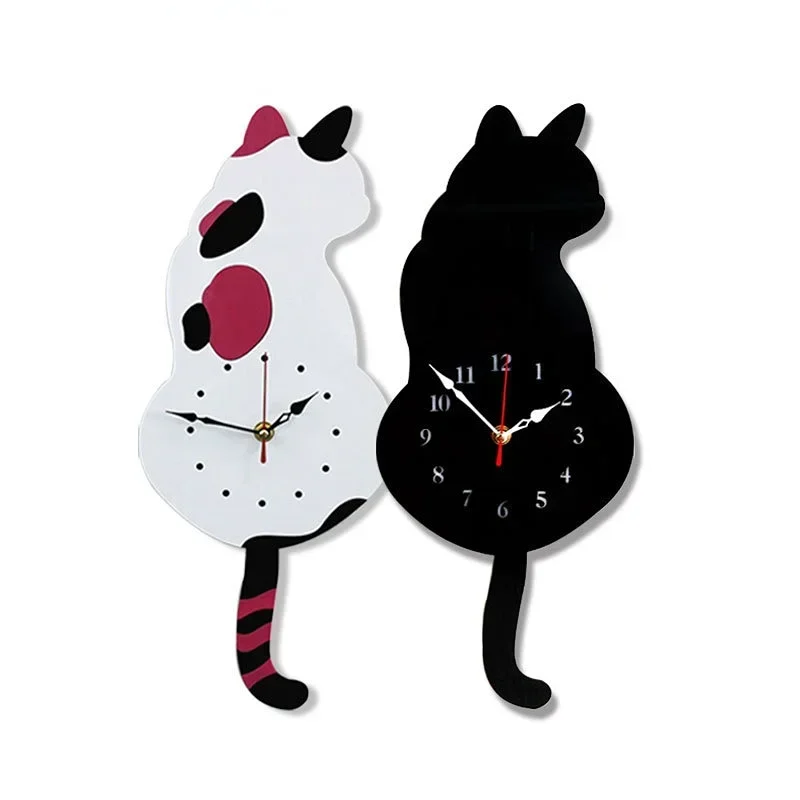 

Cute Wagging Tail Cat Dog Design Wall Clock Kids Bedroom Wall Decoration Unique Gift Creative Cartoon Mute DIY Wall Clocks