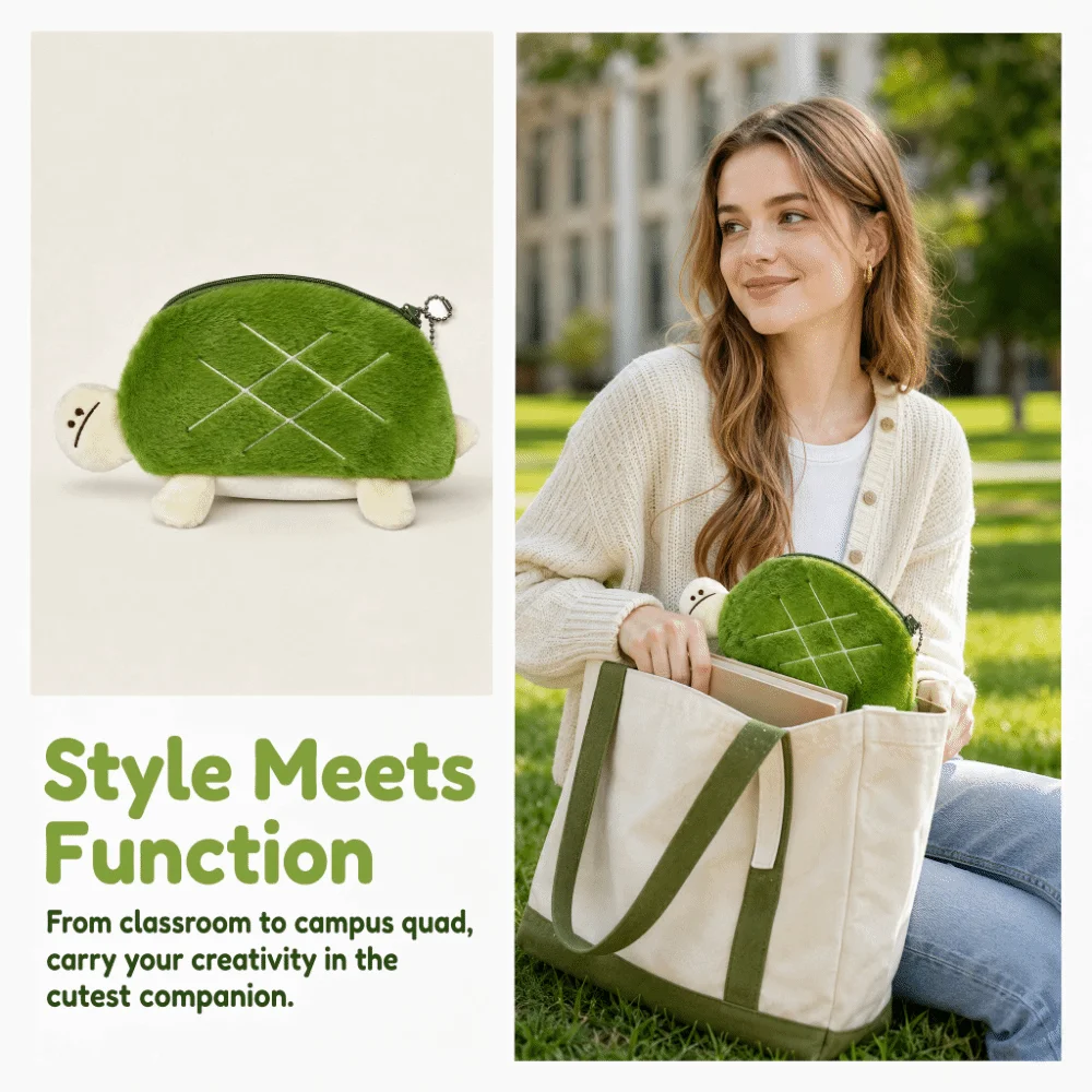 Lightweight Zipper Closure Turtle Pencil Pouch Large Capacity Portable Lipstick Earphone Bag Funny Cartoon Pencil Bag Student
