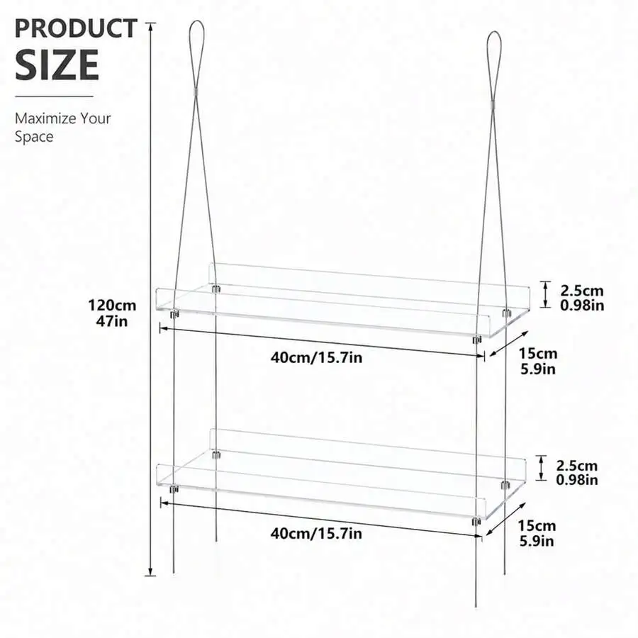 Transparent Acrylic Window Plant Stand 2-Tier, Hanging Floating Shelf, Room Aesthetic Decor, Indoor Plant Display Rack