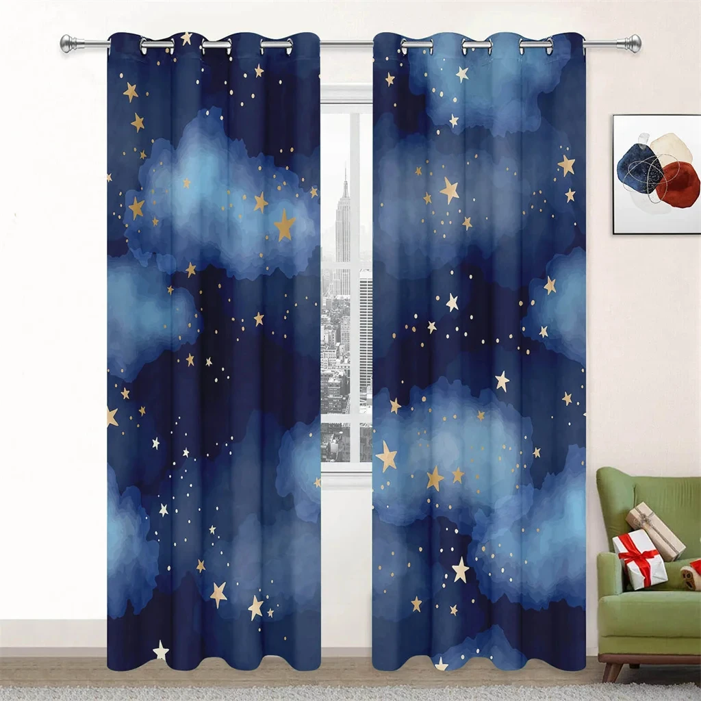 Night Moon Starry Sky Series 80% Blackout Curtains The Living Room Bedroom Home Decoration Digital Printing Window Drapes