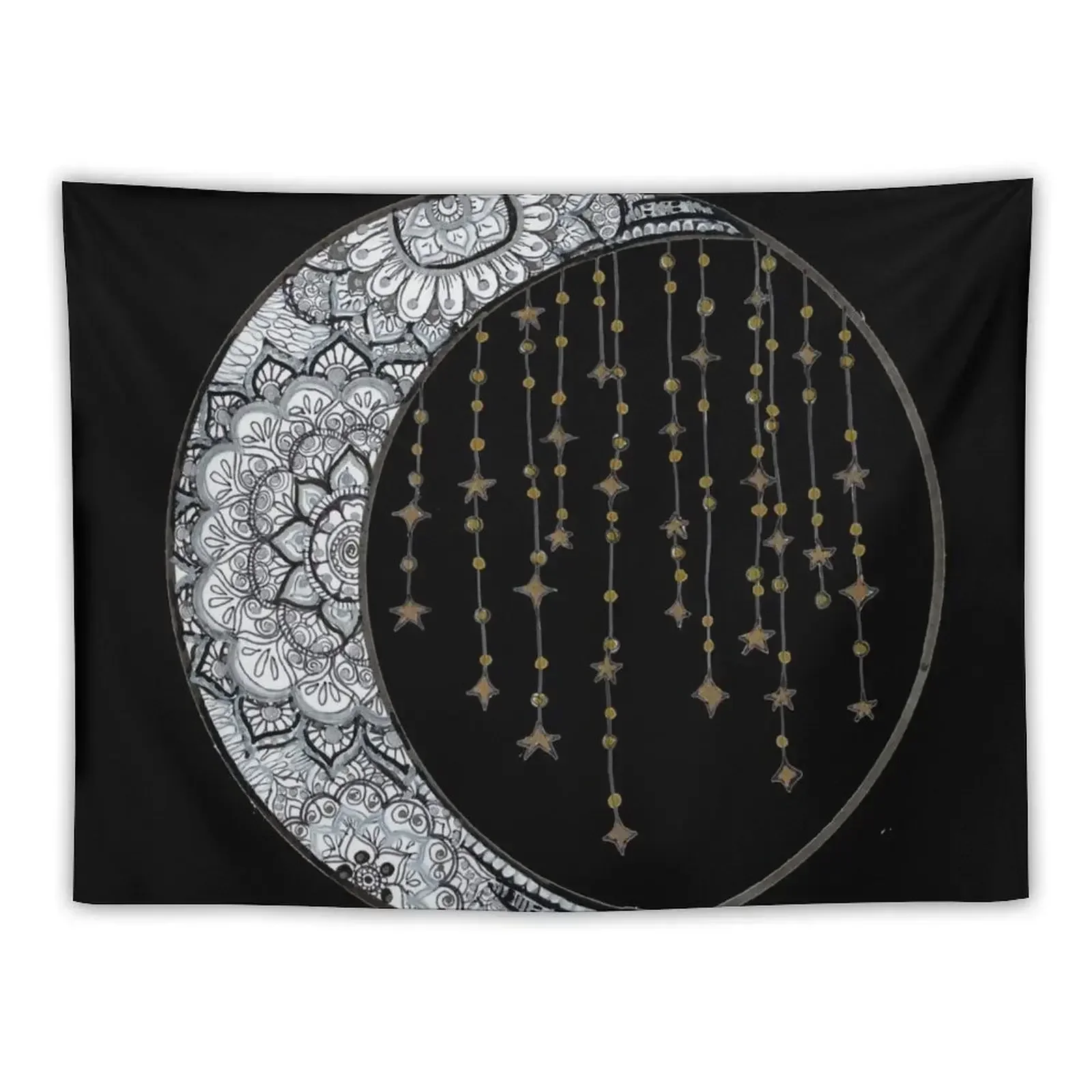 Star Strung Moon: glimmer (black backround) Tapestry Decoration Room On The Wall Tapestry