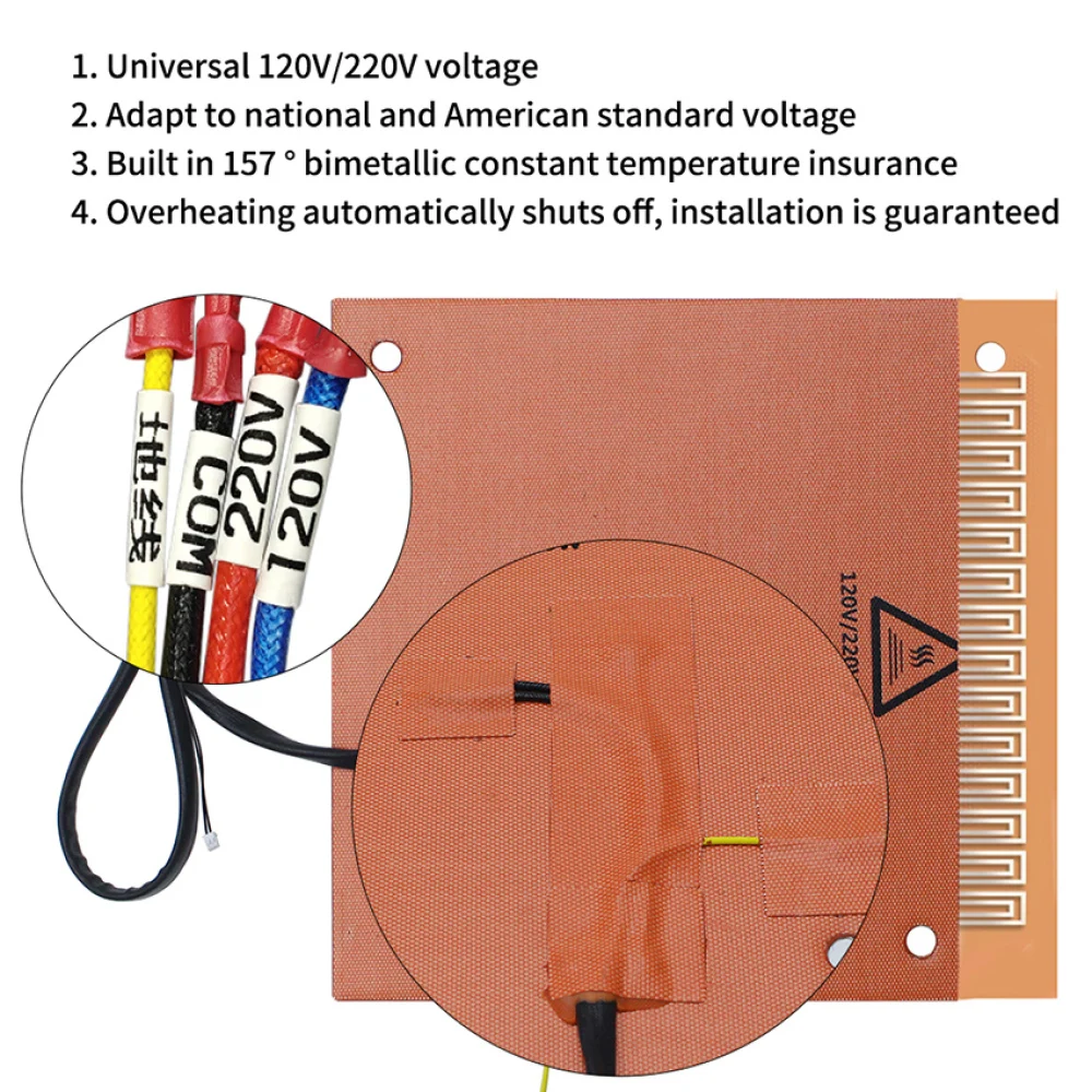 Nylon Fabric Heated Bed Heating Pad with Hole 305*301mm 120V/220V 800W Hot Bed Heating Mat for Creality K1 MAX 3D Printer Parts 4