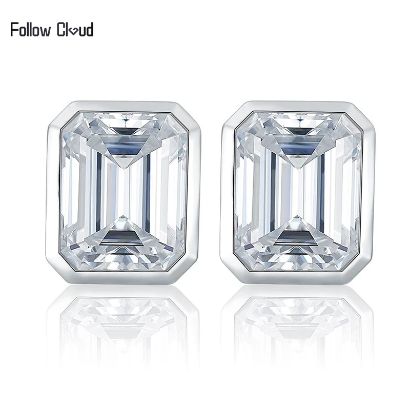 

Follow Cloud 8*10mm 4.0 Carats Emerald Cut Square Moissanite Diamond Stud Earrings for Women S925 Sterling Silver Fine Jewelry