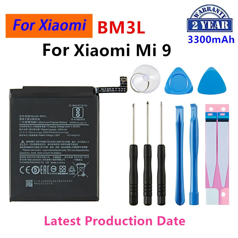 

Brand New BM3L 3300mAh Battery For Xiaomi 9 Mi9 M9 Mi 9 BM3L High Quality Phone Replacement Batteries +Tools