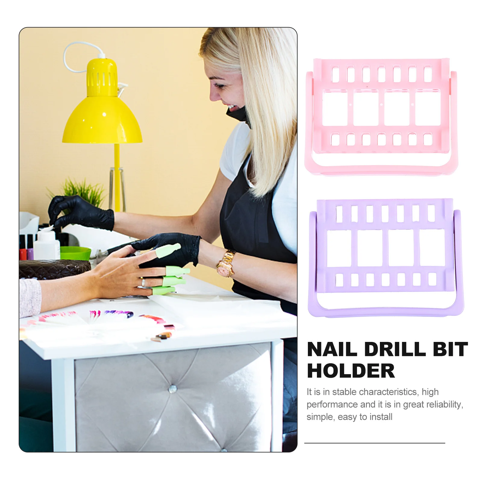 2 pcs 16-Slot Nail Drill Bit Organizer Manicure Grinding Head Rack Shelf Nail Art Accessory Storage Lightweight Easy Install