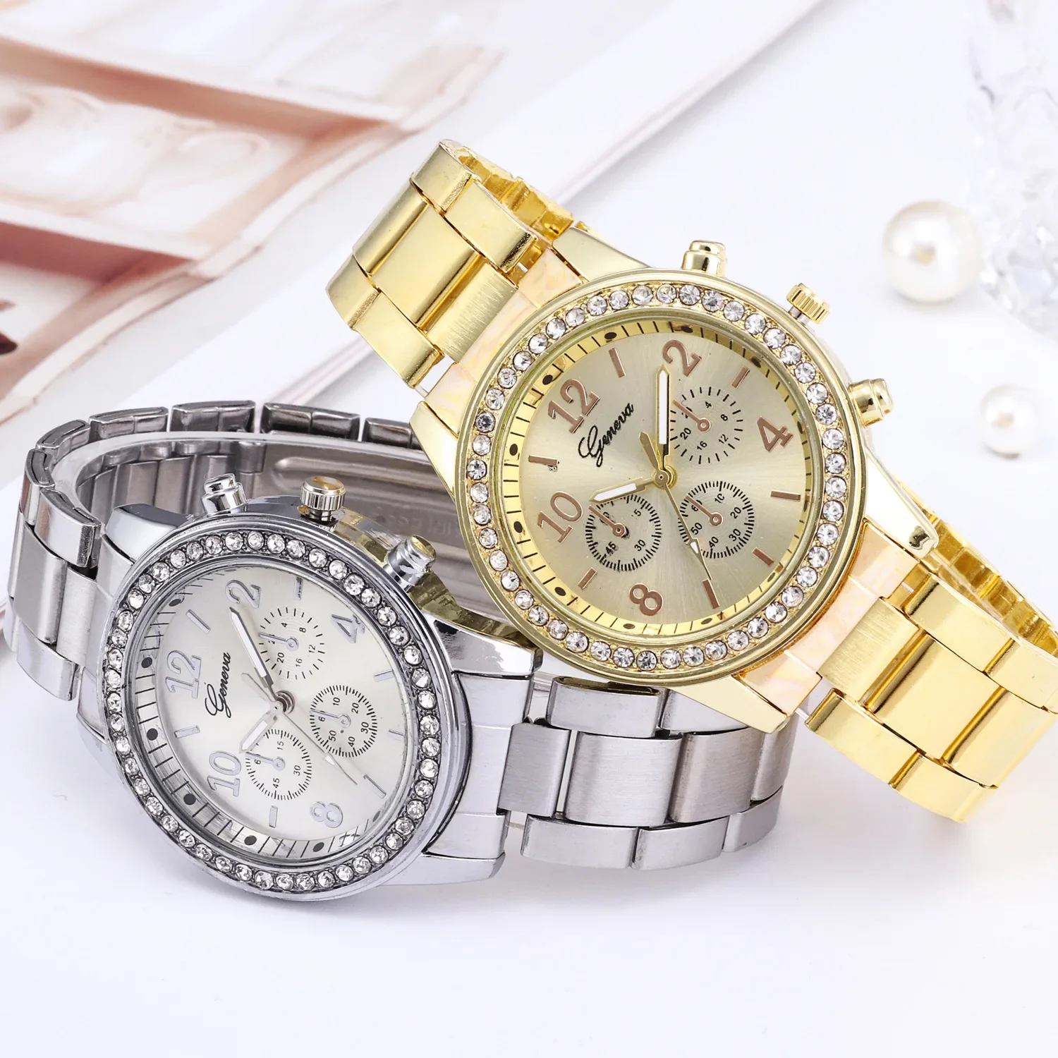 Luxury Women Watch Fashion Stainless Steel Ladies Wristwatch Stainless Steel Rhinestone Business Quartz Watches for Woman Girls