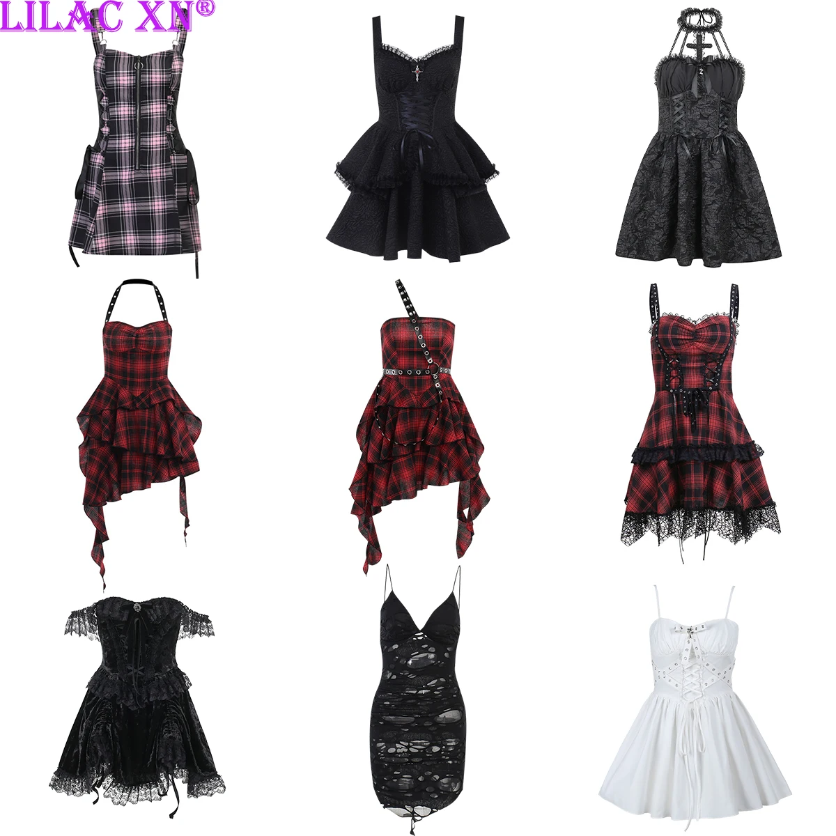 Y2K Black Bandage Summer Party Dresses for Women Goth Sexy A-Line Sleeveless Plaid Bodycon Mini Vestido Short Dresses Streetwear