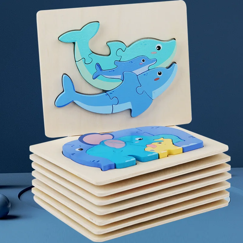 Puzzle d'animaux de dessin animé en bois pour enfants, jouets de puzzle pour plus de 3 ans, jeux d'intelligence d'apprentissage, nouveaux jouets pour enfants