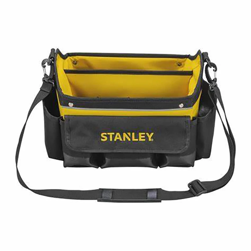 Stanley STST1-70718-23 Essential Open Tool Bag 12In Heavy Duty Steel Handle Multi-Pockets Storage Case for Small Parts