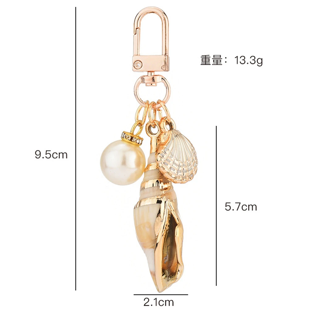 Luxury Pearl Conch Keychain Metal Bell Pendant Keyring for Women Purse Headphone Case Accessorie Bag Ornament Jewelry Gift