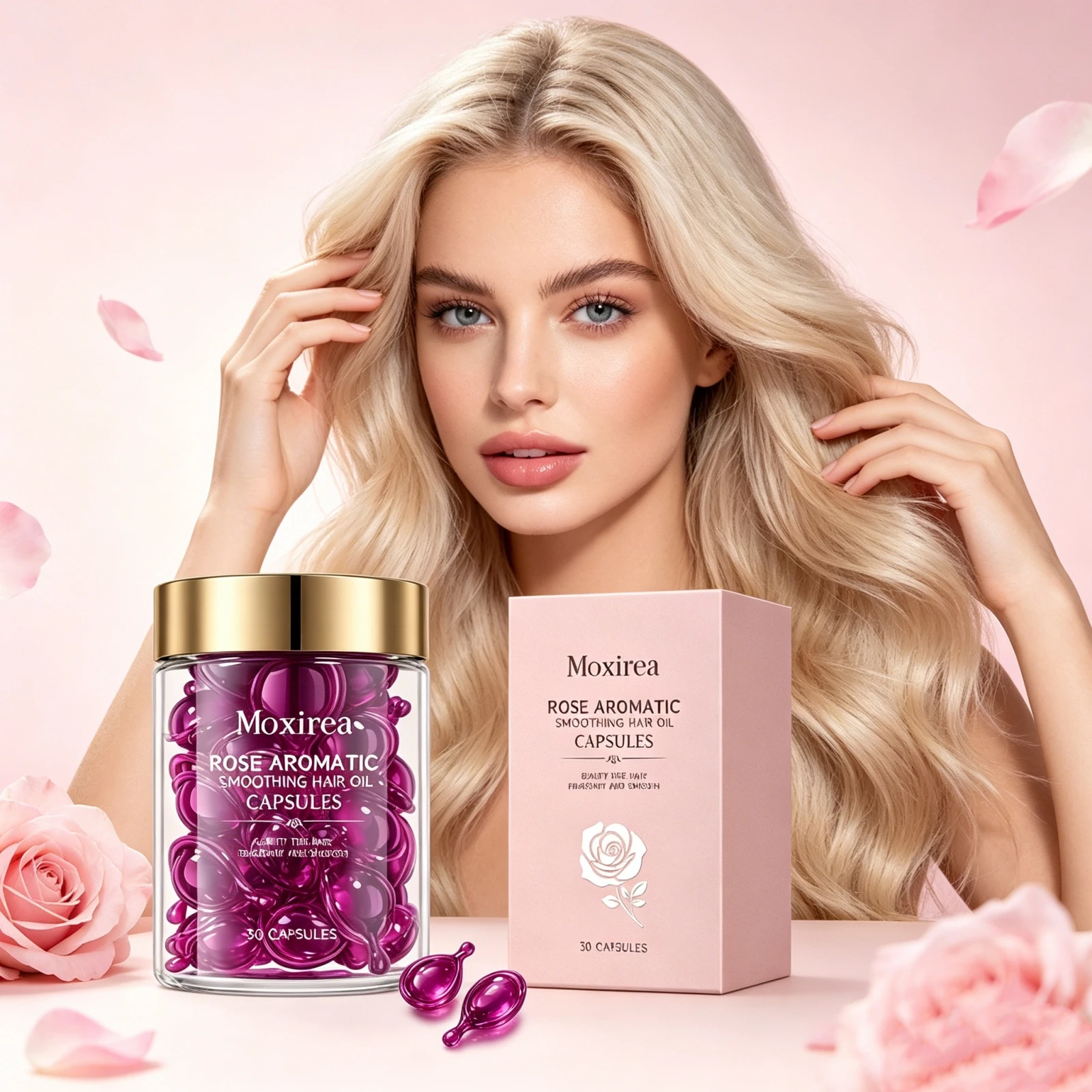 Rose Hair Oil Capsules Aromatic Nourish Smoothing Dry Frizzy Lightweight Brightening Shiny Care Portable Moisturizing Hair Oil
