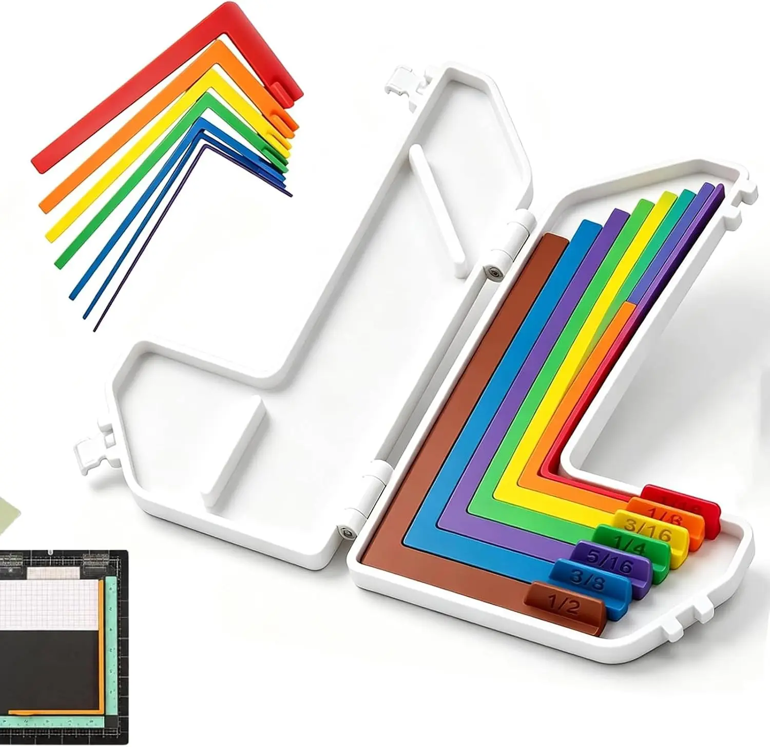 7-teiliges Set Papier-Bastel-Ausrichtungshilfen mit Etui, Präzisions-Lagenabstandshalter 1/16 bis 1/2 Zoll, geeignet für Kartenherstellung – Detail 1