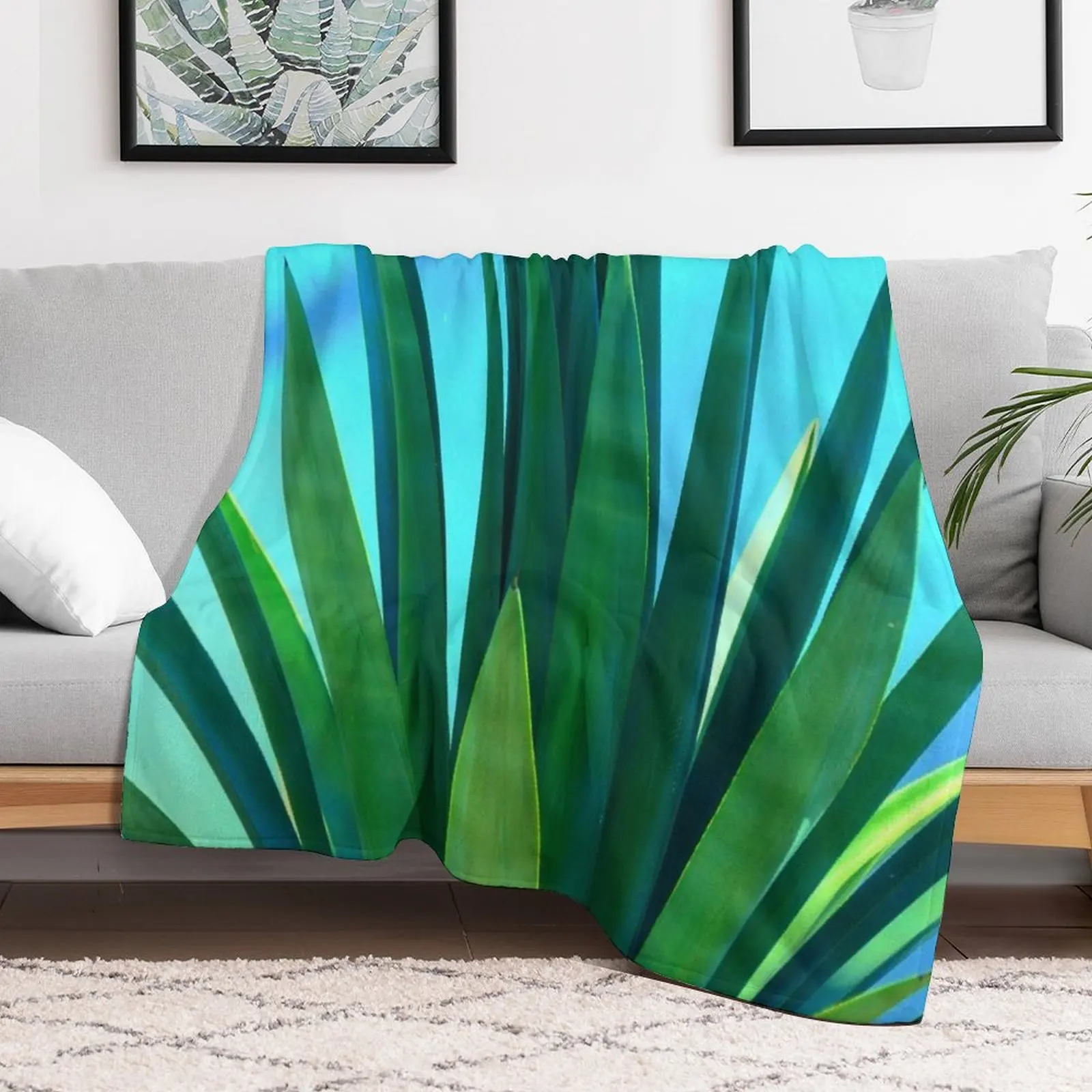 Exotic Succulent Leaves Illuminated By Fantasy Blue Moonlight Throw Blanket warm for winter Beach Vintage Blankets