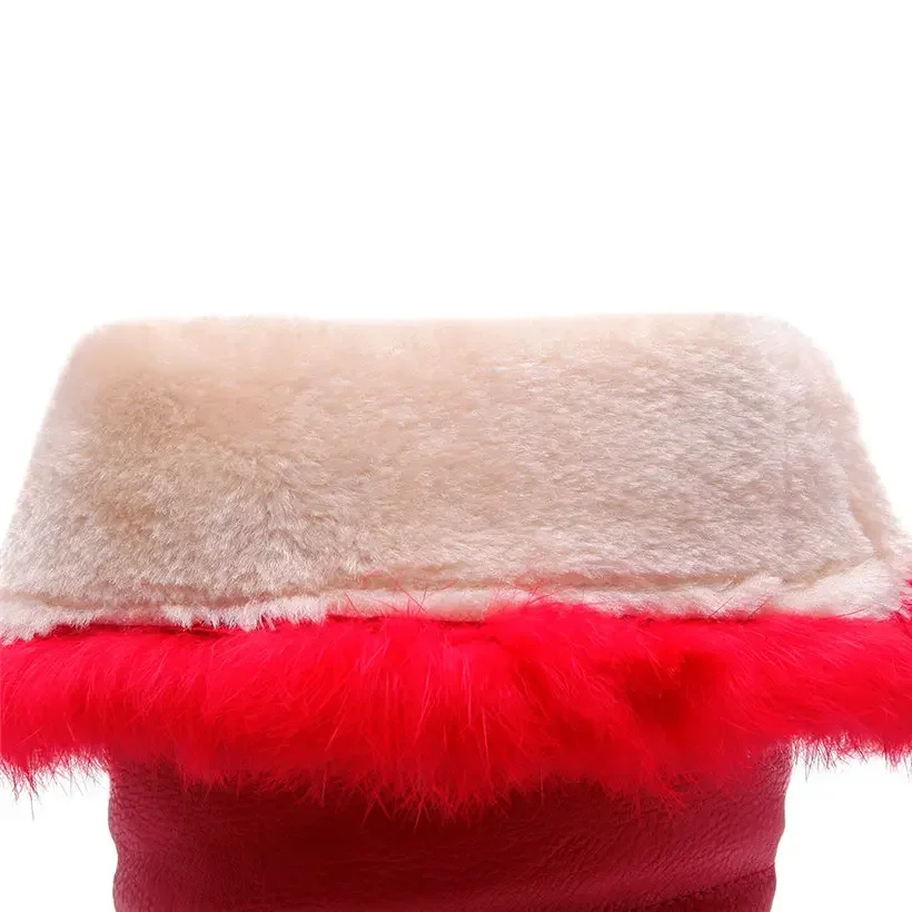 Red Winter Women Warm Fur Knee-high Snow Boots Red Black Thick Plush Round Toe Buckle Lady Height Increasing Platform Long Boots image 4