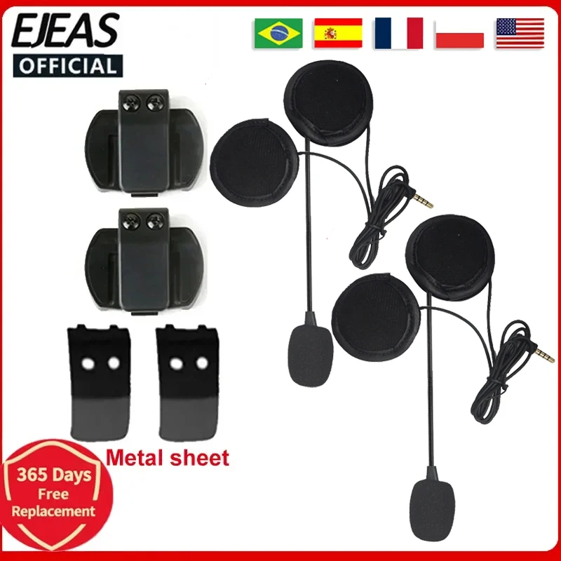 EJEAS 3.5mm Audio Plug Microphone Speaker Headset And Helmet Intercom Clip for V4 V6 Motorcycle Interphone + Metal Sheet