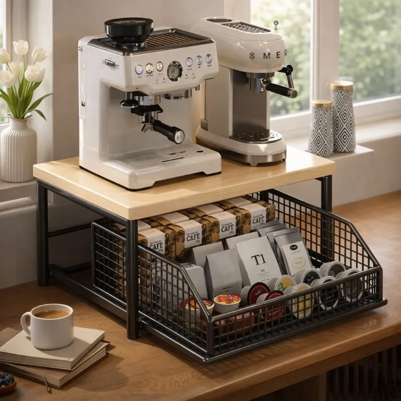 Pull Out Kitchen Shelf Storage Rack Slide Organizer Stand with Drawer Holder for Microwave Oven Coffee Machine Air Fryer Counter