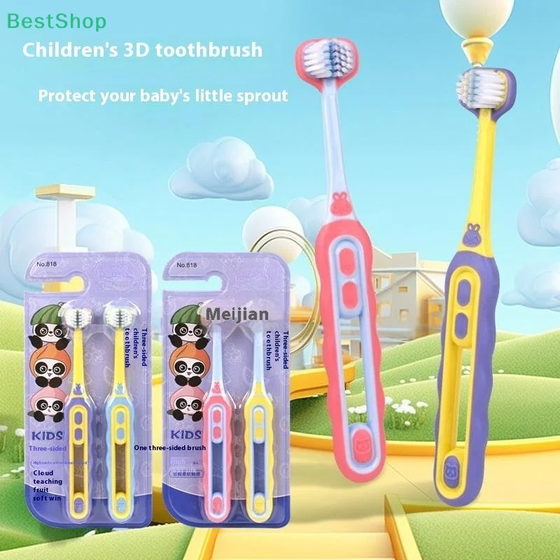 

2 Pcs Children'S Toothbrush Three-Sided Soft Bristle Teeth Whitening Brushes For Children Aged 3-12 Years Dental Oral Care